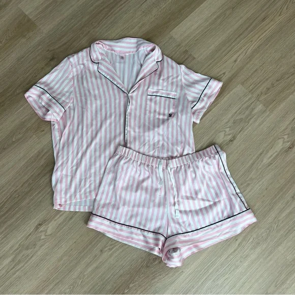 Victoria's Secret Pink and White Striped Pajama Set - Picture 1 of 3
